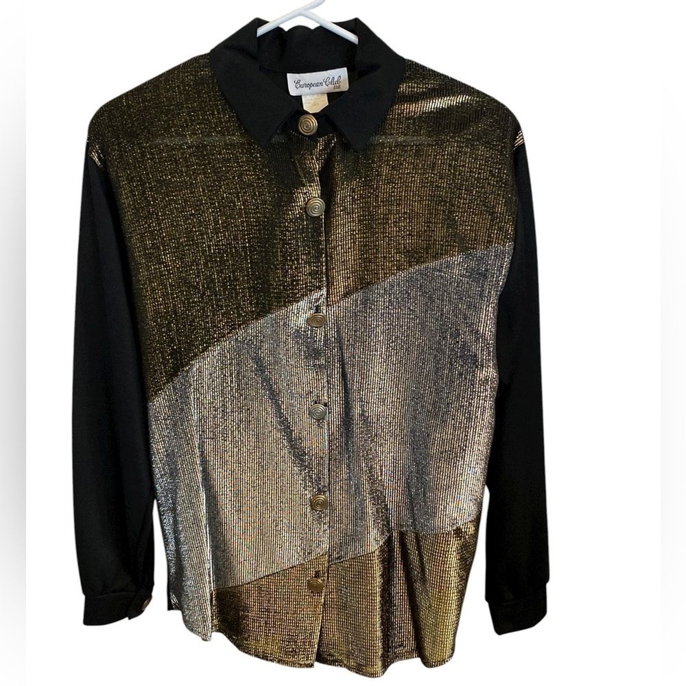 Vintage Gold Silver Lame Button-Up Shirt 70s 80s 
Glam Western Disco Cowgirl